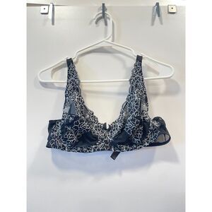 Vintage Black Lace Mesh Floral Bra Size 36C Y2K 2000s Jones New York EUC Plunge